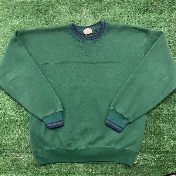 Vintage Other - Vintage 90s Dark Forest Green Crewneck Sweatshirt Plain Blank Fleece Minimalist